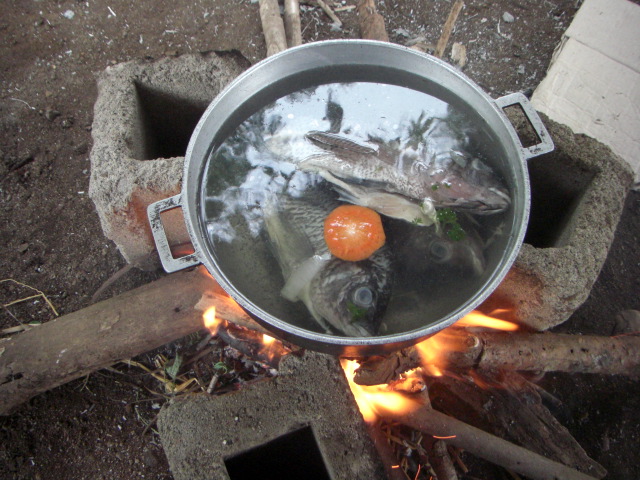 manchmal wird auch noch mit Holz gekocht.....(Holzfällerromantik)